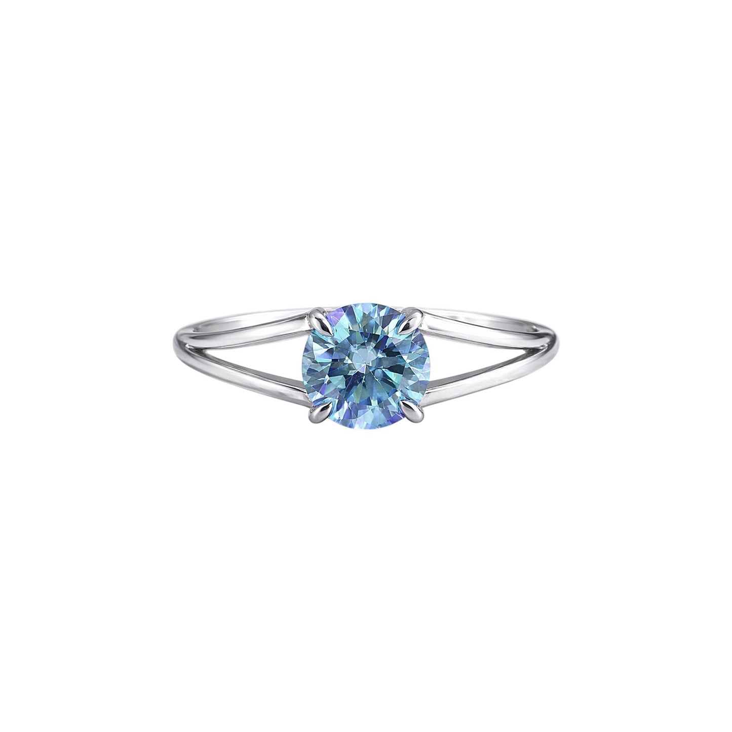 GEMHUB 2.50 Ct round cut blue lab-grown diamond ring with VS1 clarity set in 18k gold vermeil.