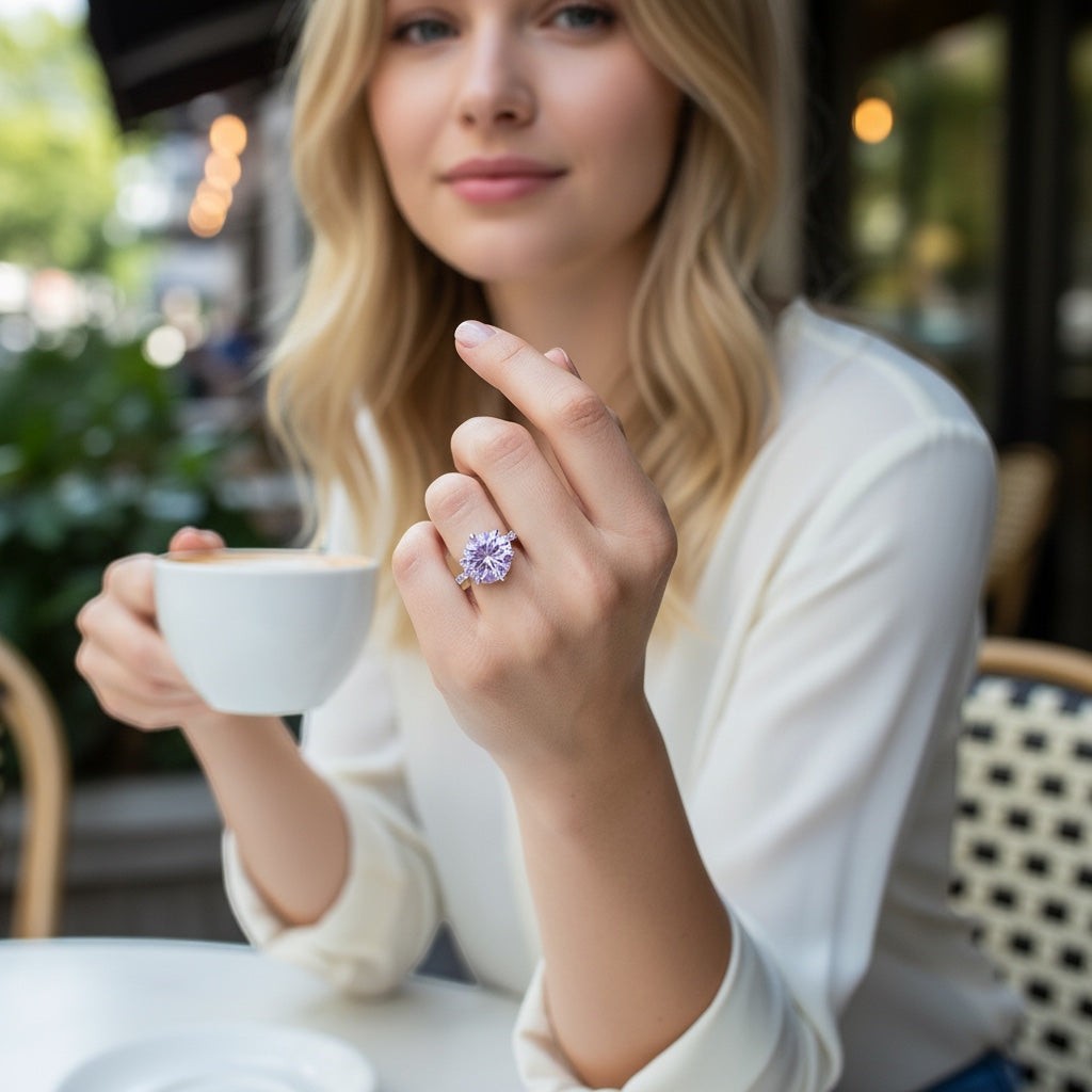 GEMHUB 2.00 Ct round cut blue lab grown diamond ring with VS1 clarity set in 18k gold vermeil.