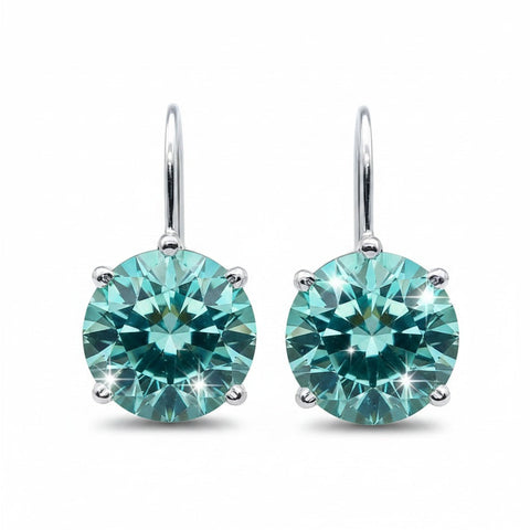 GEMHUB 6.20 Ct round blue moissanite dangler earrings in 18K gold vermeil over 925 sterling silver.