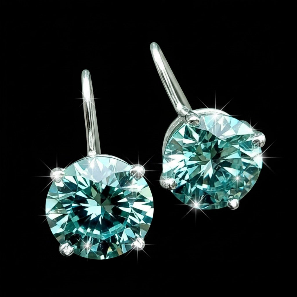 GEMHUB 6.20 Ct round blue moissanite dangler earrings in 18K gold vermeil over 925 sterling silver.