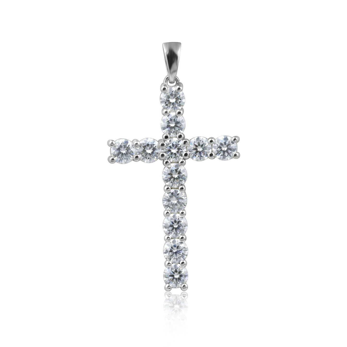 GEMHUB 3 Ct round cut lab grown diamond cross pendant in 18k white gold vermeil, VS1 clarity.
