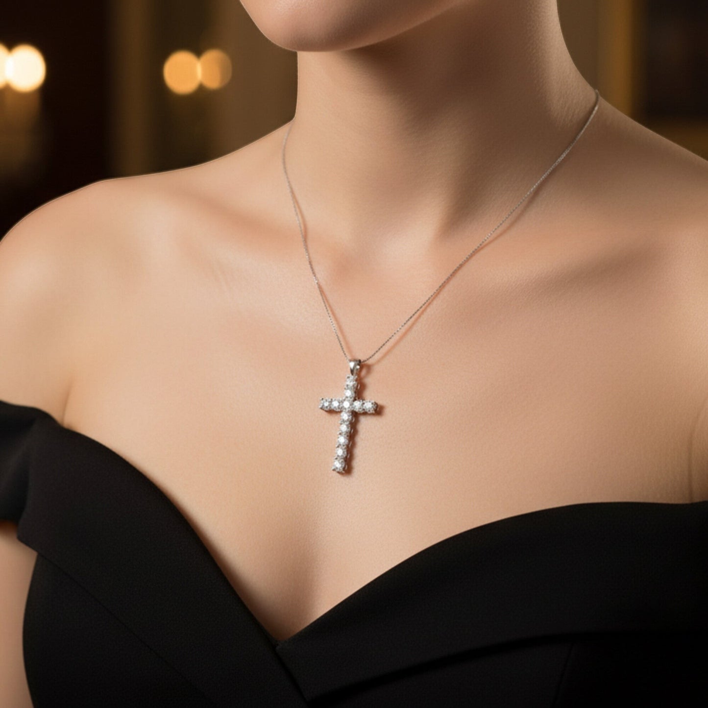 GEMHUB 3 Ct round cut lab-grown diamond cross pendant in 18k white gold vermeil with VS1 clarity.