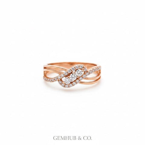 0.45 carat criss-cross diamond ring in 18k yellow gold, IGI certified