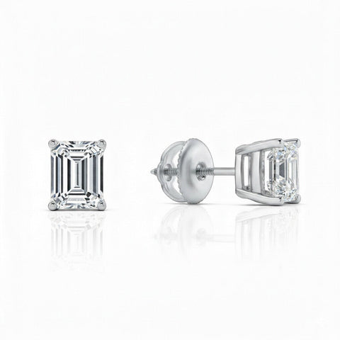 GEMHUB 3 Ct Emerald Lab Created Diamond Stud Earrings in 950 Platinum with screw backs. IGI certified.