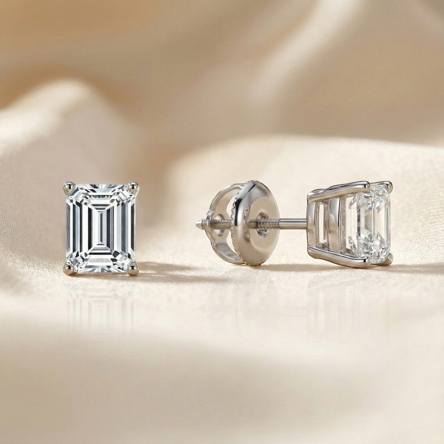GEMHUB 3 Ct Emerald Lab Created Diamond Earrings in 950 Platinum with screw backs. F/VS clarity.