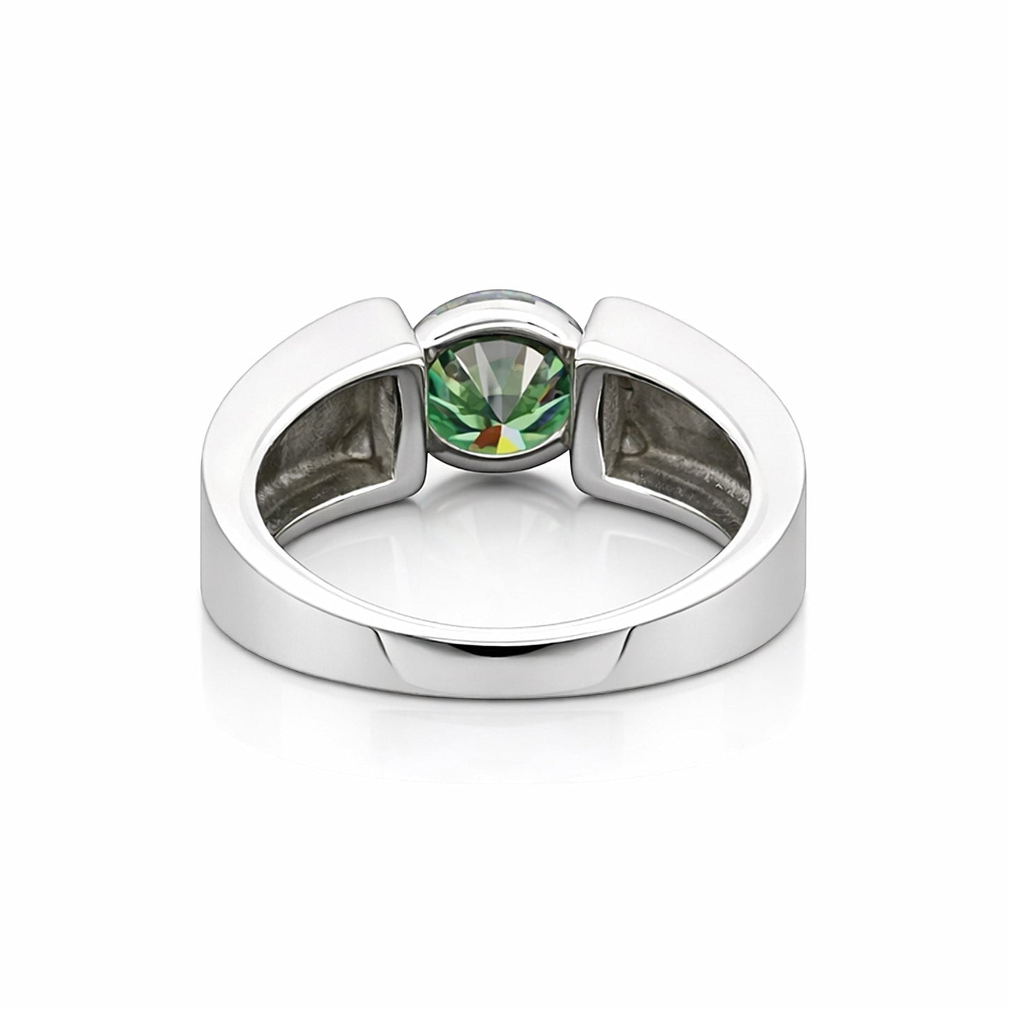 GEMHUB 2.00 Ct round cut green lab-grown diamond ring in 18k gold vermeil, VS1 clarity.