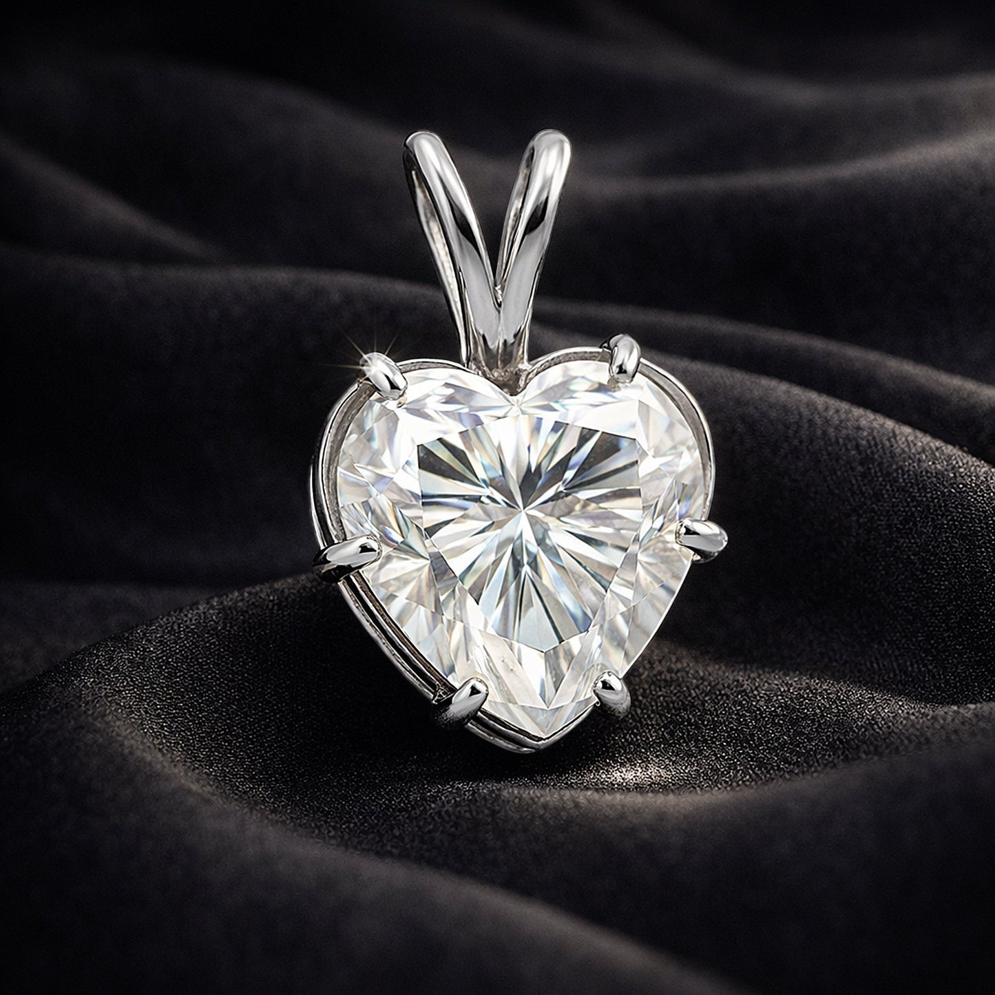 GEMHUB 3.41 Ct heart cut lab grown diamond pendant in 18k gold vermeil with VS1 clarity.