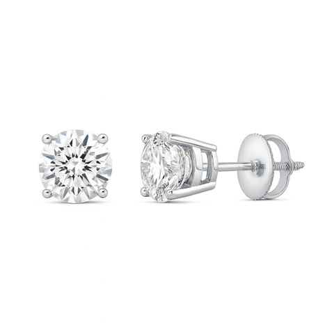 GEMHUB 1 Ct Round Lab Created Diamond Stud Earrings in 950 Platinum with Screw Backs, F/VS clarity.