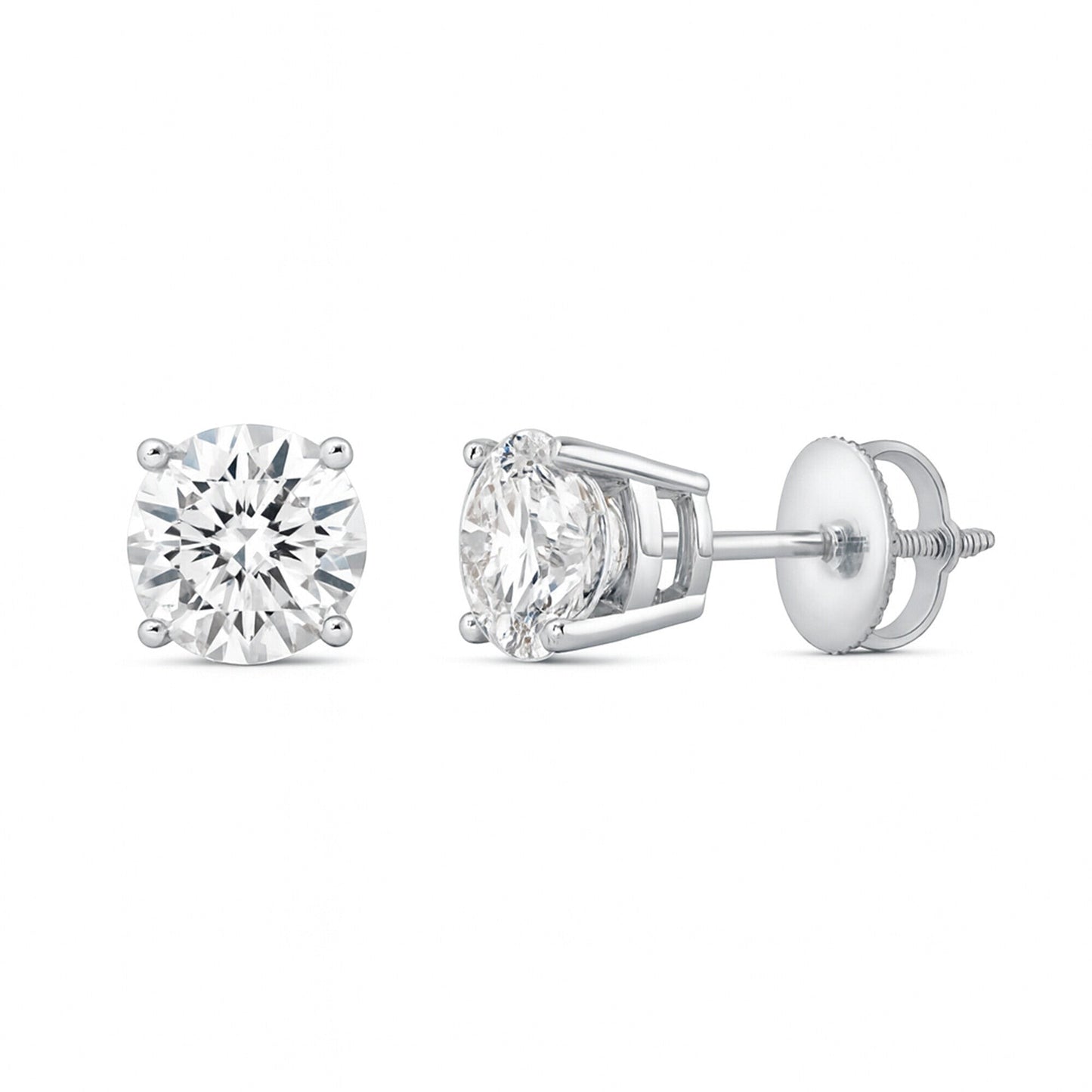 GEMHUB 1 Ct Round Lab Created Diamond Stud Earrings in 950 Platinum with Screw Backs, F/VS clarity.