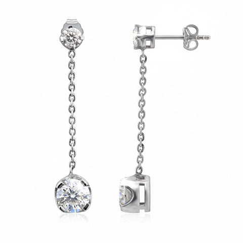 GEMHUB 7.30 Ct white moissanite drop dangle earrings in 18K gold vermeil over 925 sterling silver.