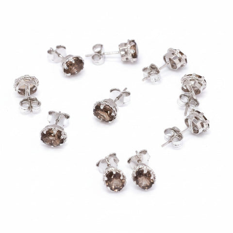 GEMHUB 5 pairs of natural brown topaz stud earrings in 925 sterling silver, oval cut.