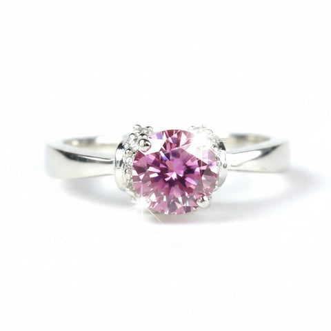 GEMHUB 1.35ct pink moissanite solitaire ring in 18K gold plated vermeil over sterling silver.