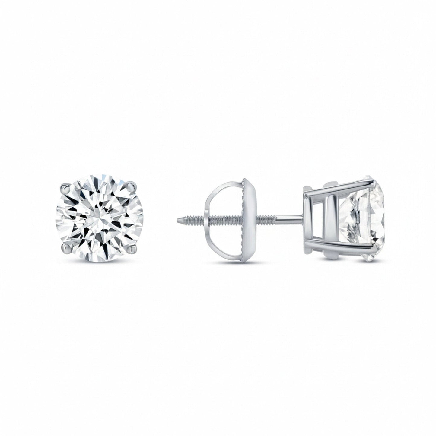 GEMHUB Round lab-created diamond stud earrings in 950 platinum with screw backs, 2 ct.