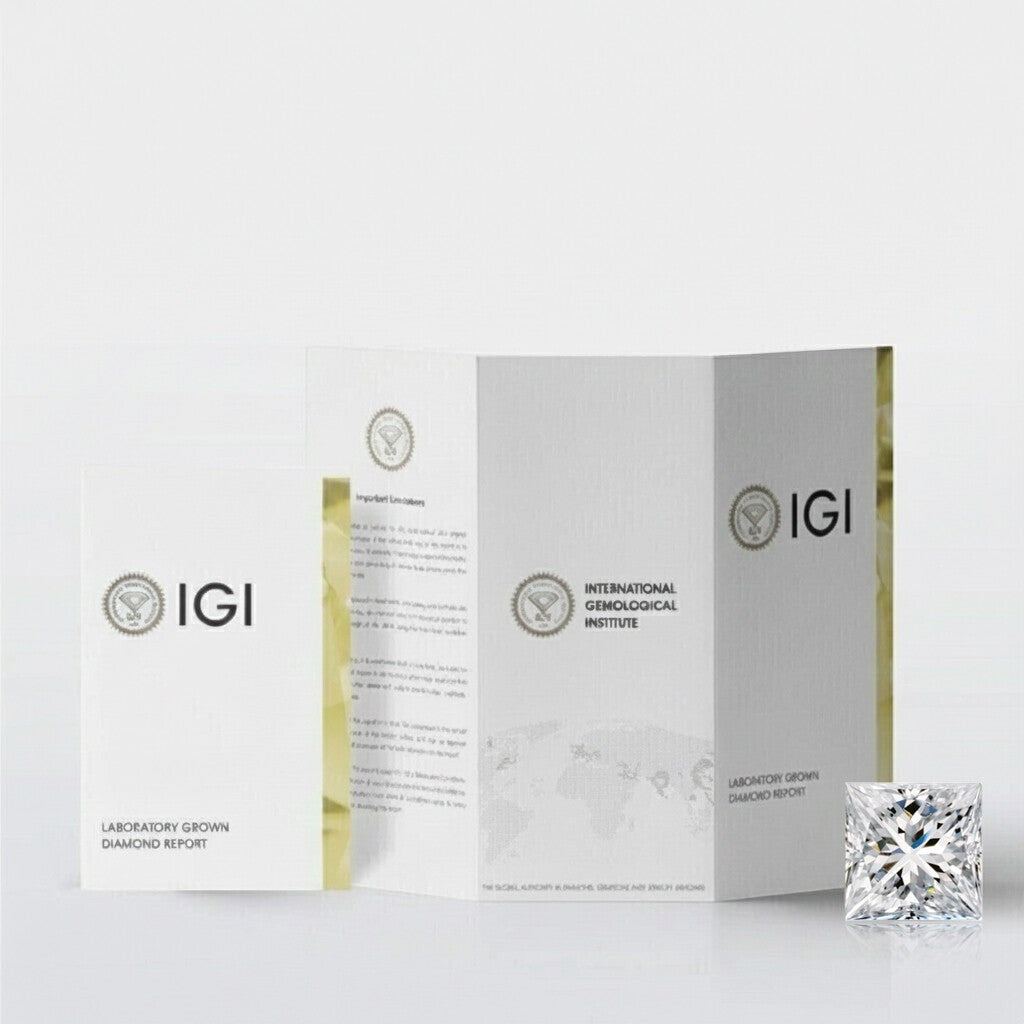 GEMHUB 3 Ct Princess cut lab-grown diamond, F/VS clarity, 14K white gold, IGI certified.