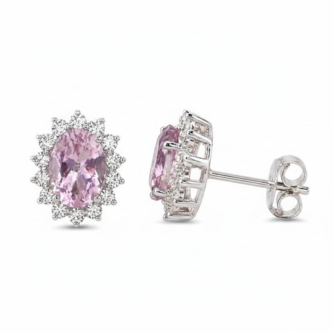 GEMHUB 10 Ct oval purple amethyst halo stud earrings with 925 sterling silver setting.