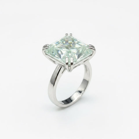 9.45 carat radiant-cut moissanite solitaire ring in 18k gold vermeil setting