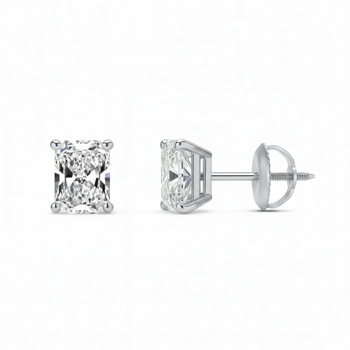 GEMHUB 1 Ct Radiant Lab Created Diamond Earrings in 14K White Gold with screw backs.