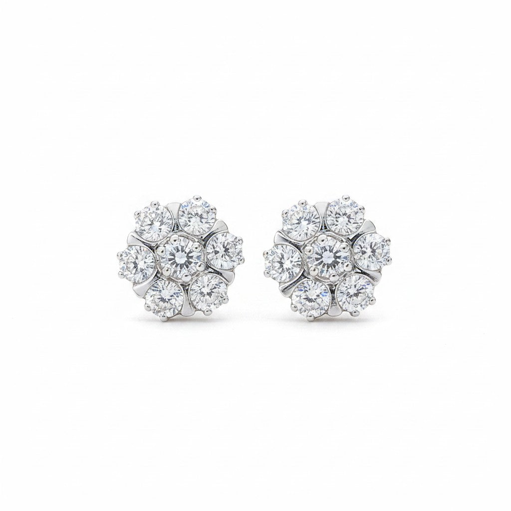 GEMHUB 10 Ct round cut white topaz cluster earrings in 925 sterling silver.