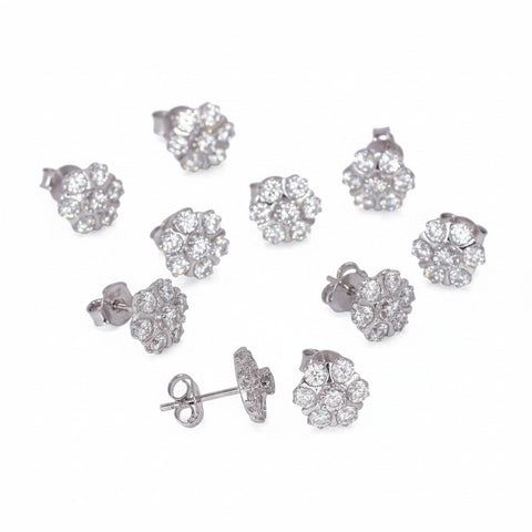 GEMHUB 5 pairs of white topaz cluster stud earrings in 925 sterling silver. Round cut, EGL certified.