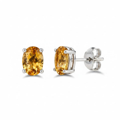GEMHUB 10 Ct oval cut yellow citrine stud earrings in 925 sterling silver.