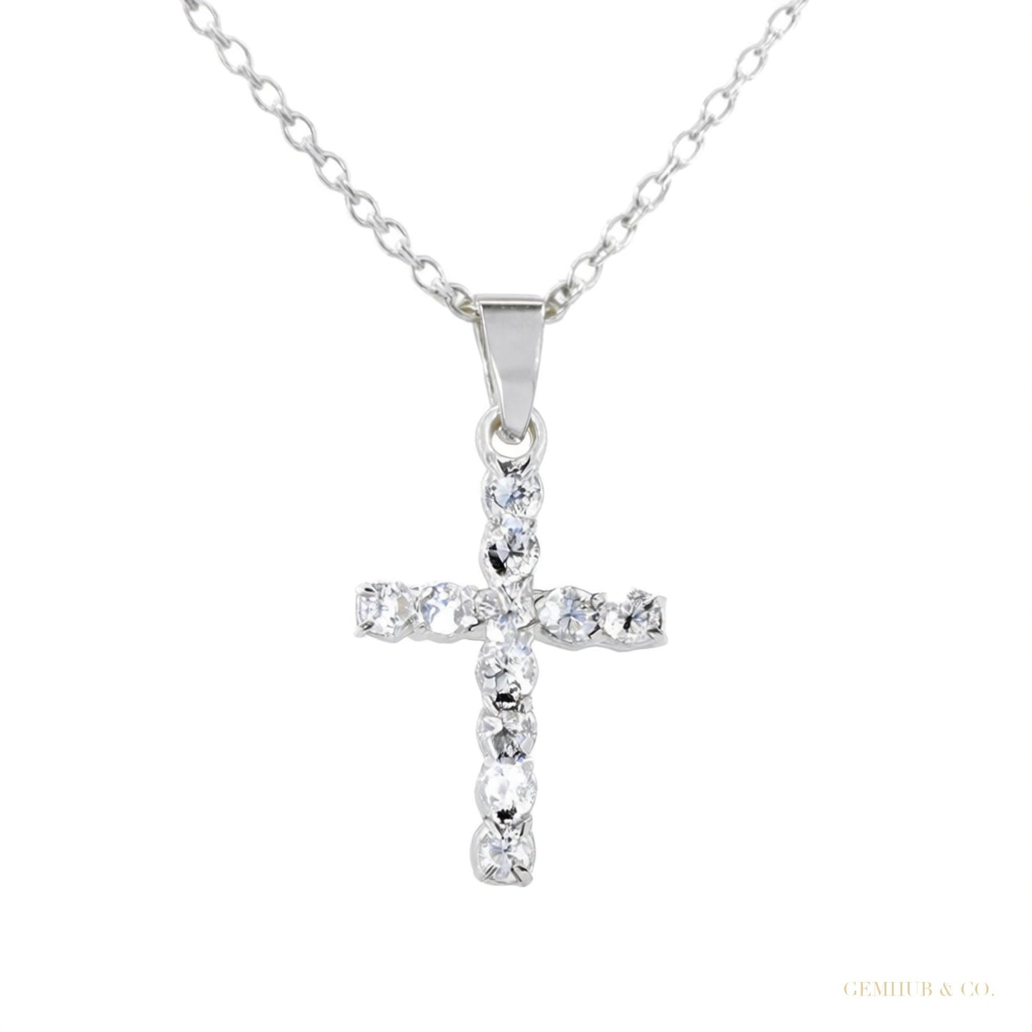 Gorgeous 1.10 ct DEW Certified 3mm Moissanite Cross Pendant In Vermeil 925 Silver – white background main image