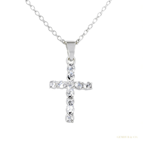 Gorgeous 1.10 ct DEW Certified 3mm Moissanite Cross Pendant In Vermeil 925 Silver – white background main image