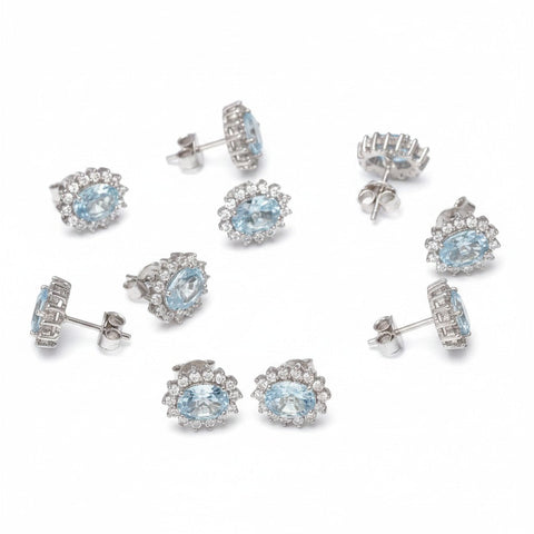 5 Pair Genuine Aquamarine Earrings Bulk Set | 925 Sterling Silver | Resale Gift Lot