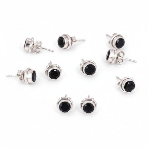 Natural Black Agate Earrings Set — Lot of 5 Pairs, 925 Sterling Silver