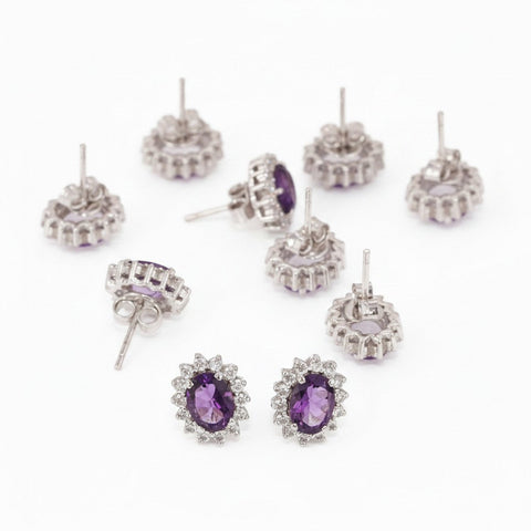 5 Pair Natural Amethyst Earrings Bulk Set | Resale Lot | 925 Sterling Silver Gift