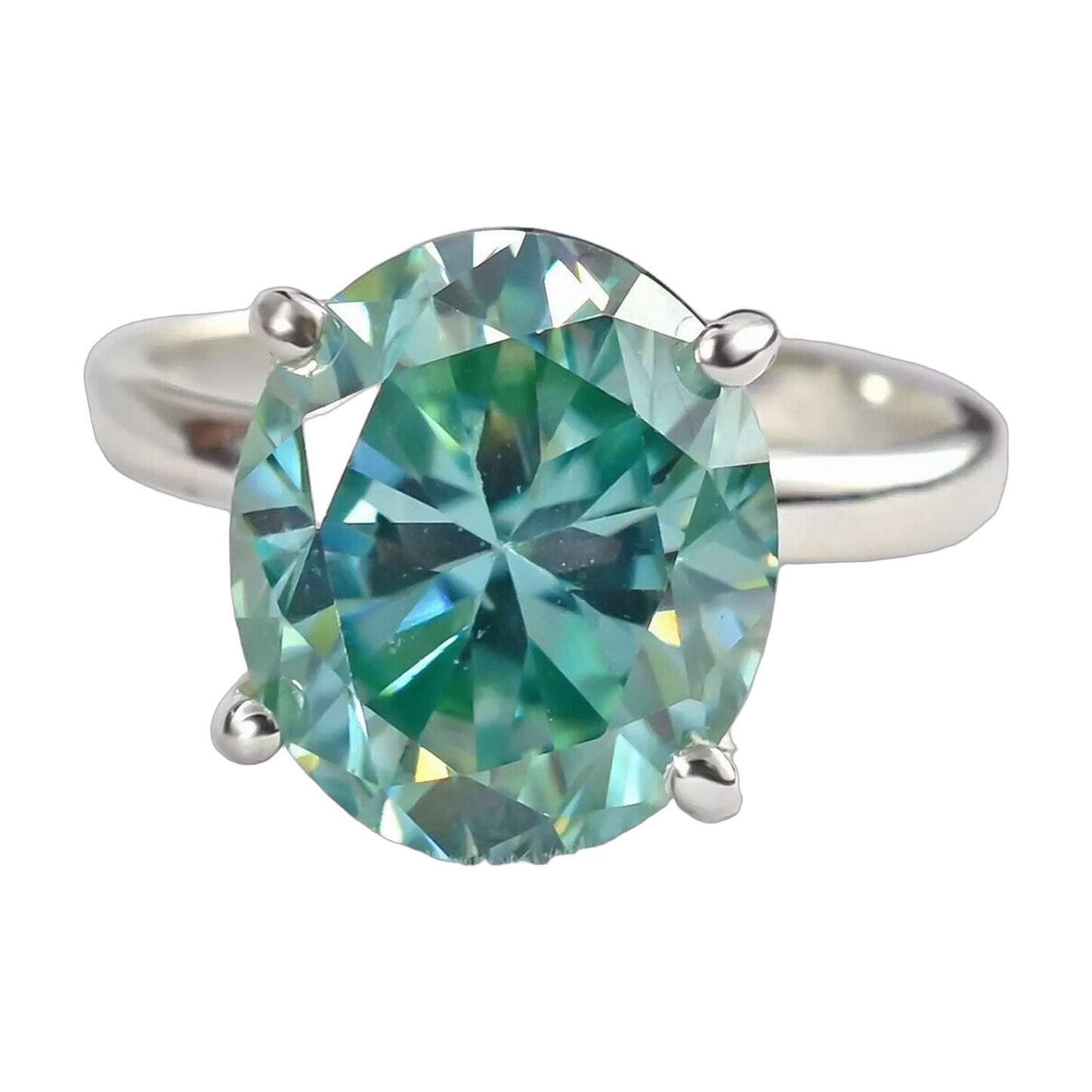 4.80 ct Oval Blue Moissanite Ring on white background