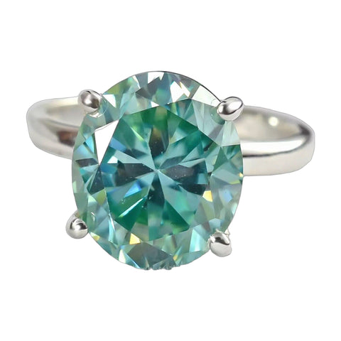 4.80 ct Oval Blue Moissanite Ring on white background