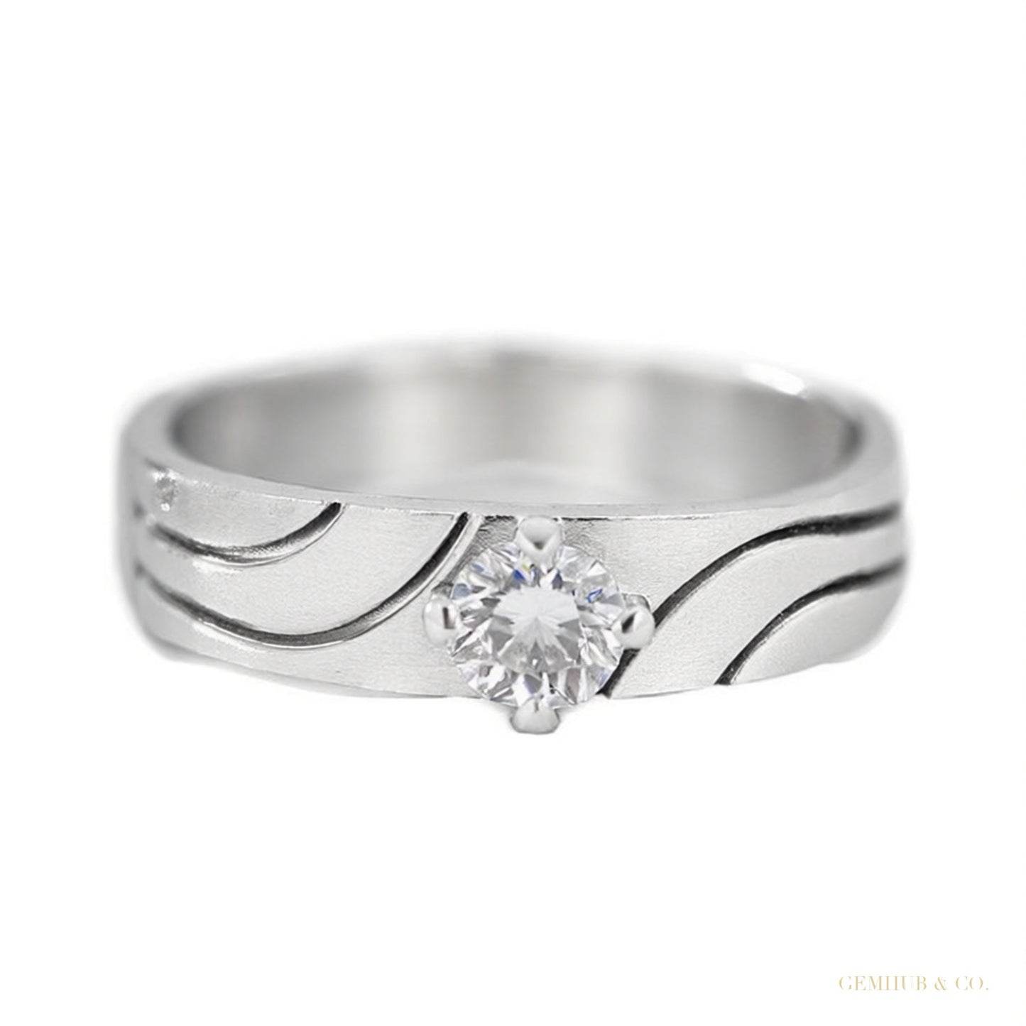 Minimalist Diamond and Platinum Couple Bands – white background main image