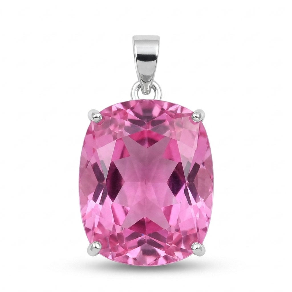 GEMHUB Pink Topaz Cushion 86.45 Ct natural gemstone pendant in 925 sterling silver
