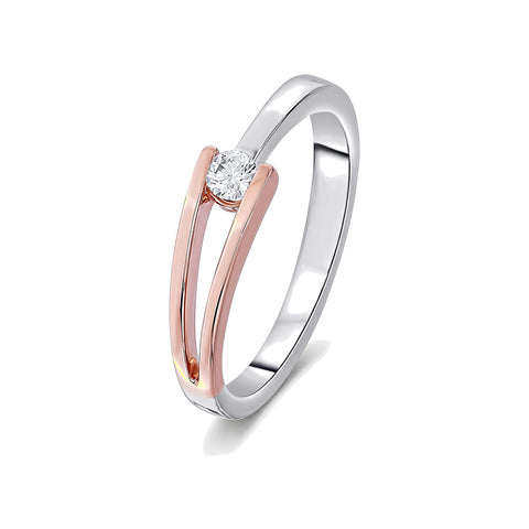 Stylish Finger Ring in 950Pt Platinum and Rose Gold - 950Pt Platinum - GEMHUB