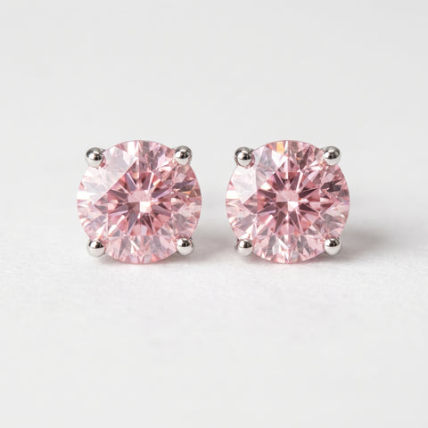 2ct DEW pink moissanite stud earrings in gold vermeil - studio product photo