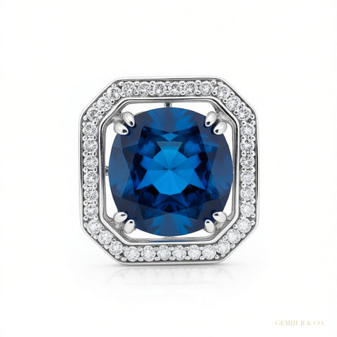 Rare 15.60 ct DEW Blue Moissanite Solitaire Pendant in Gold Vermeil Certified – white background main image