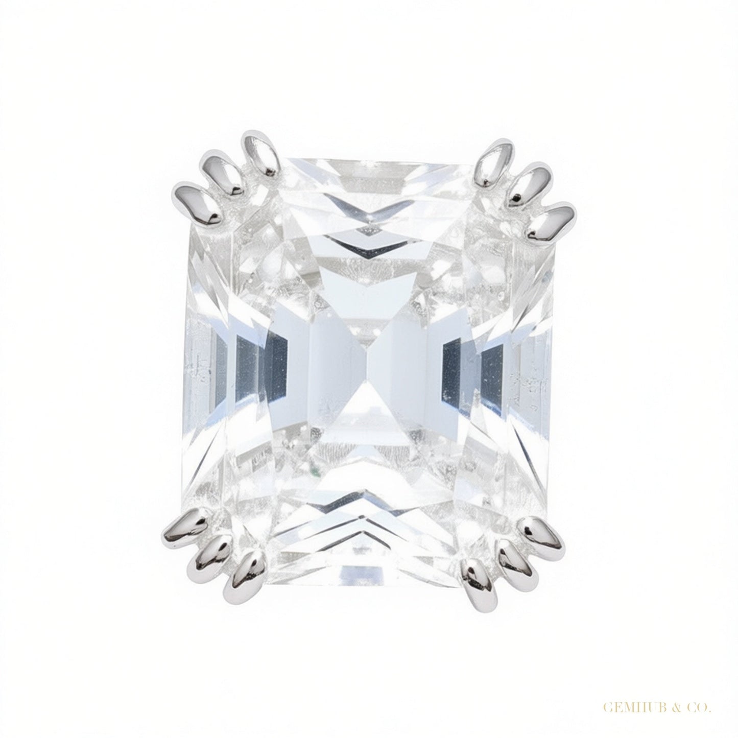 RARE 22.70 ct DEW Radiant Cut Off White Treated Moissanite Ring in 18K Gold Plated Verm 18K Gold Plated – white background main image