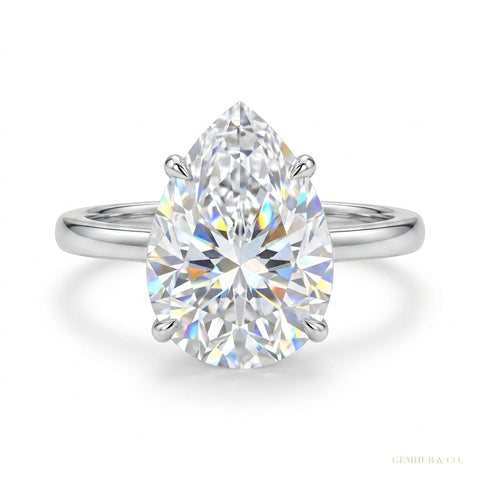 3.45ct VS1 Pear Moissanite Ring For Women Certified 18K Gold Plated – white background main image