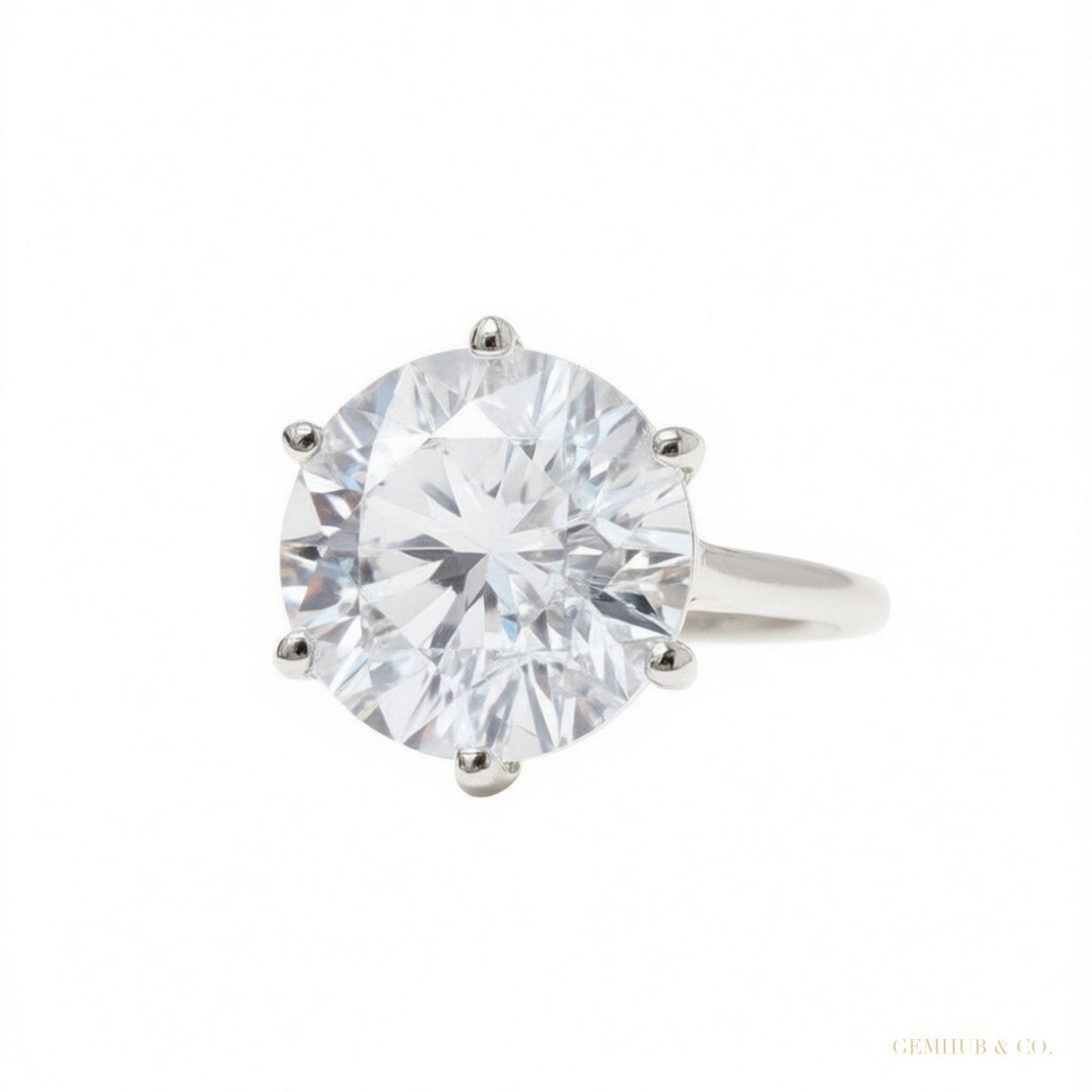 RARE 5.50 ct DEW Off White Treated Round Moissanite Ring in Certified 18K Gold Plated V 18K Gold Plated – white background main image