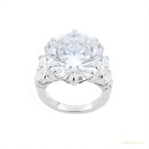 RARE 9.25 ct DEW Round Cut White Treated Moissanite Solitaire Ring in 18K Gold Plated V 18K Gold Plated – white background main image