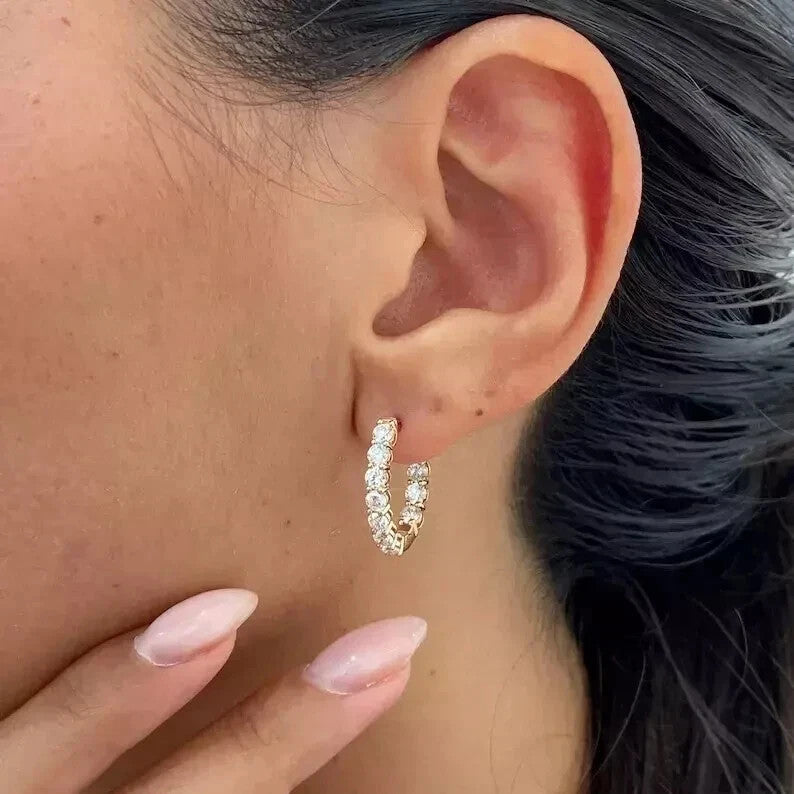 Certified Natural Diamond Hoop Women's Earrings For Engagement 14K Rose Gold - Image 7 - GEMHUB