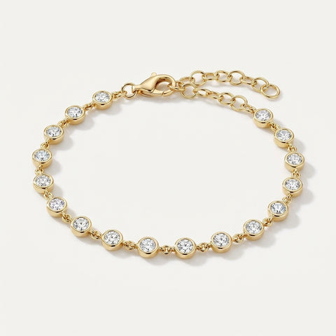 4Ct 100% GH/VS Natural Diamond Women Tennis Bracelet 14Kt Yellow Gold Bezel Set