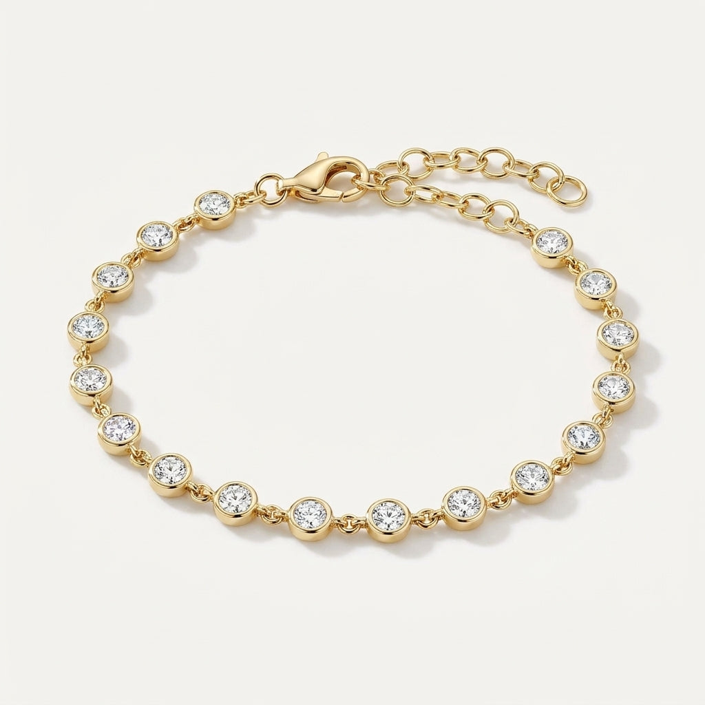 4Ct 100% GH/VS Natural Diamond Women Tennis Bracelet 14Kt Yellow Gold Bezel Set