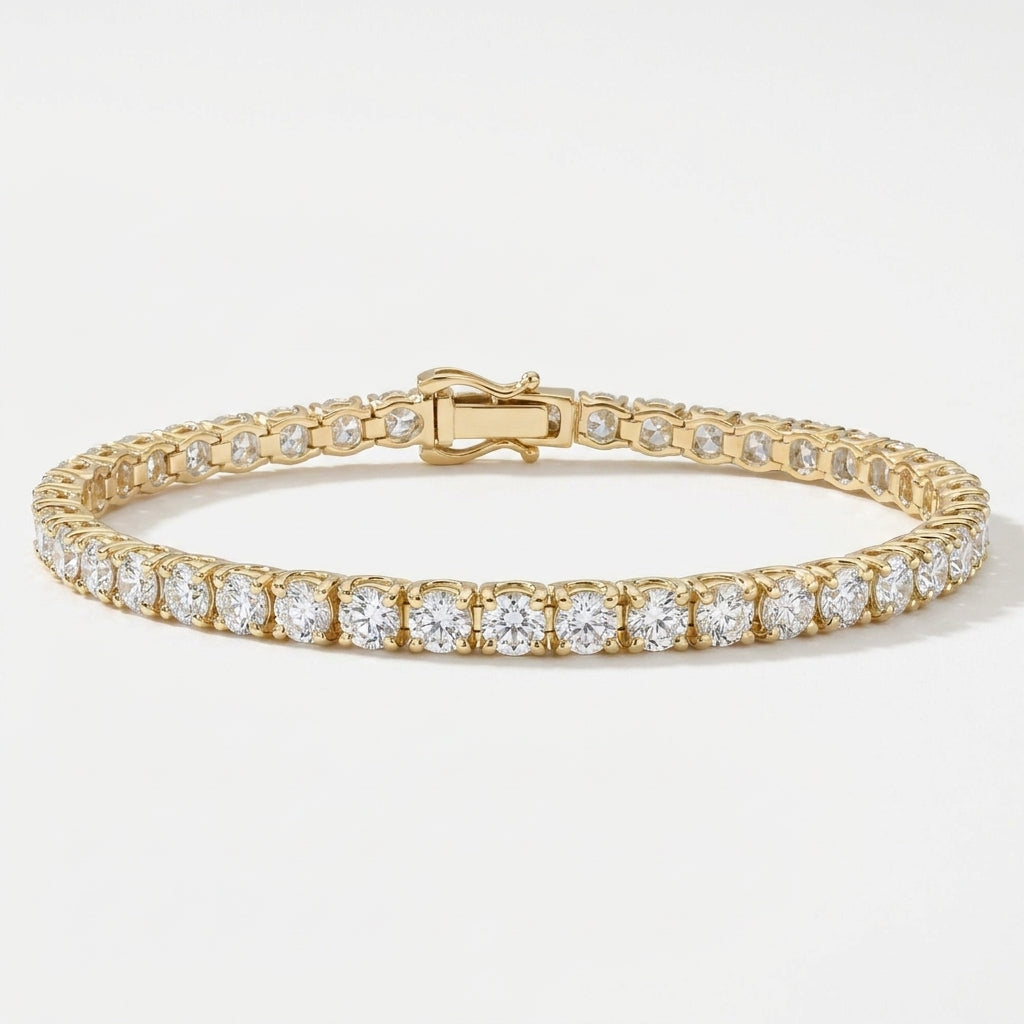 14k Yellow Gold Round Diamond Tennis Bracelet - GEMHUB