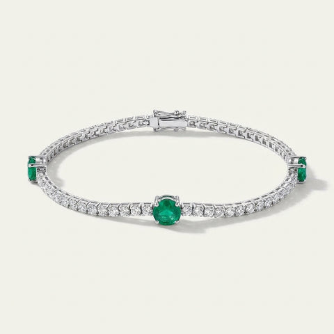 Diamond and Green Emerald Tennis Bracelet 14k Gold