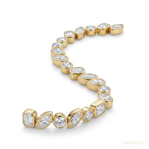 Multi Shapes Lab-Grown/CVD Diamond Bezel Set Tennis Bracelet 14k Yellow Gold – white background main image