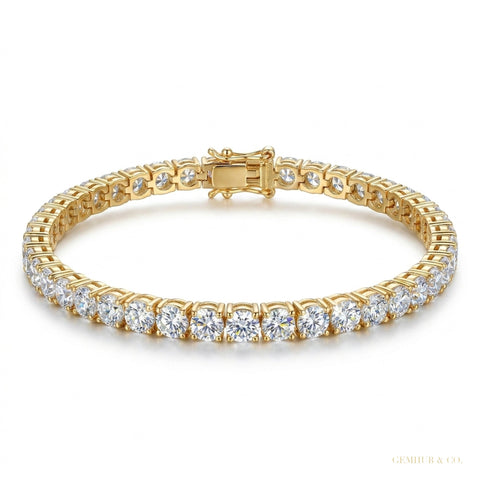 Elegant 14K Yellow Gold Natural Diamond Tennis Bracelet IGI Certified Daily Wear – white background main image