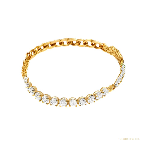 Natural Diamond Christmas Special 14K Yellow Gold Round Shape Cut Natural Charm Tennis Bracelet – white background main image