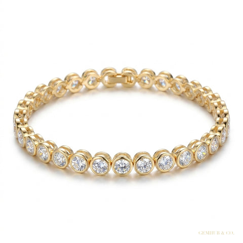 Bezel Round Certified Lab-Grown 8Ct Diamond Tennis Bracelet 14k Yellow Gold – white background main image