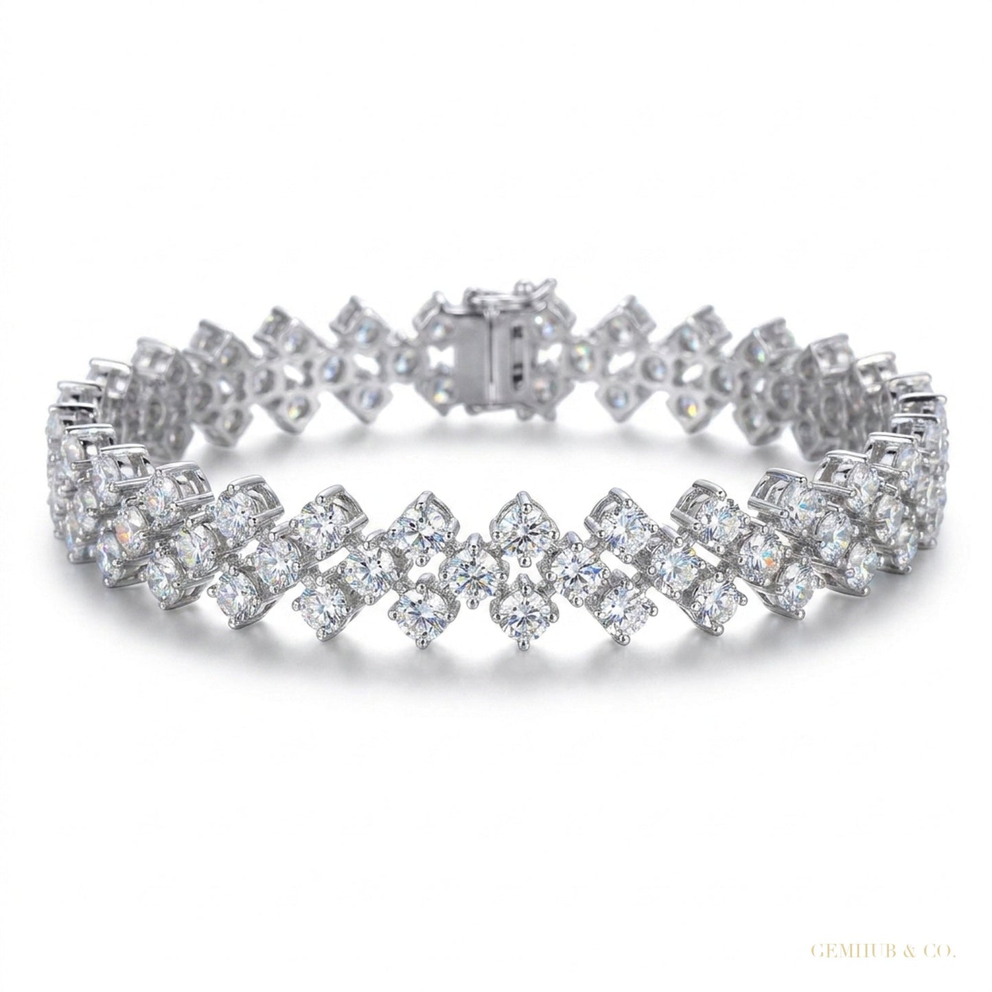 Solid 14K White Gold Round-Cut Certified Natural Diamond Tennis Bracelet Gift – white background main image